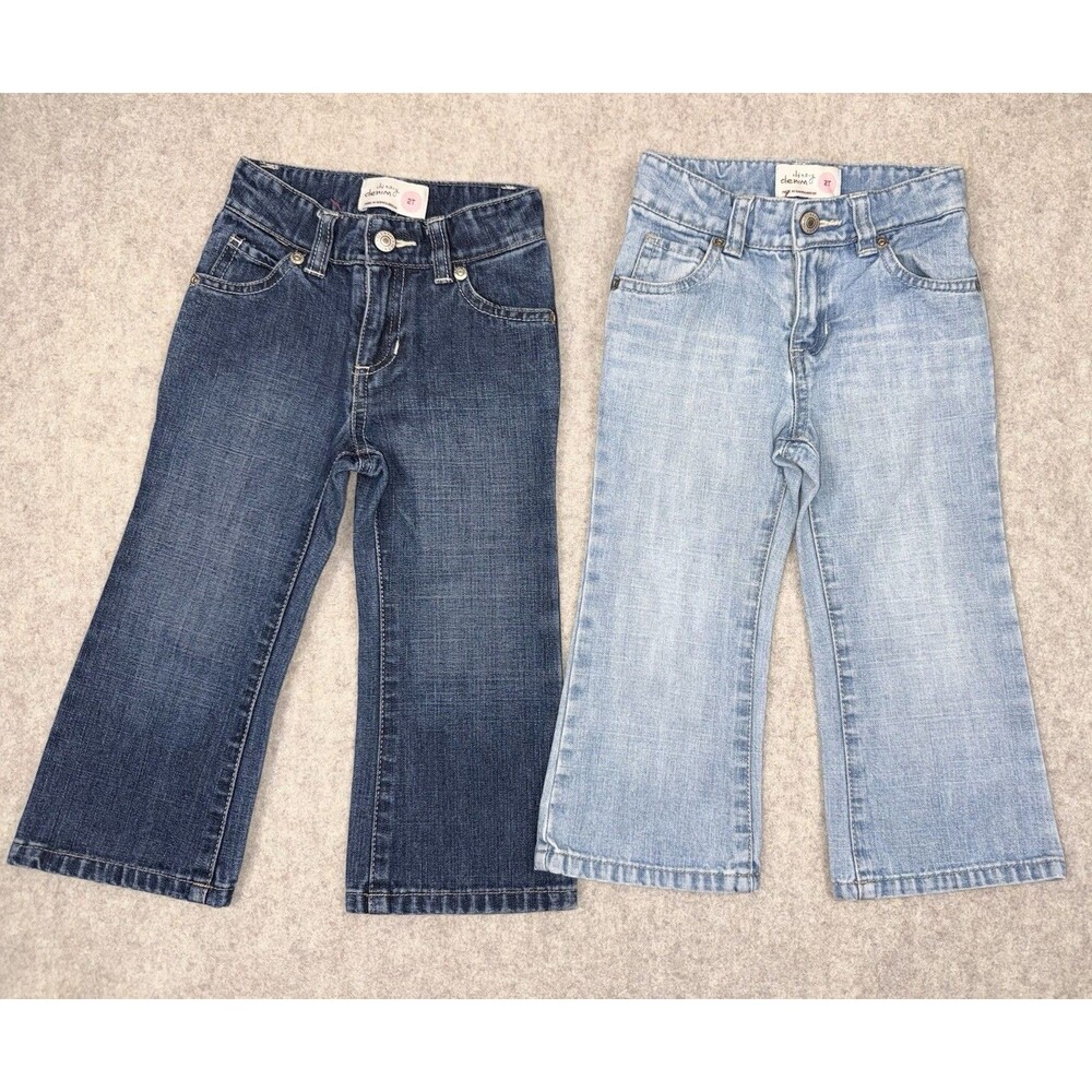 Old Navy Girls 2T Denim Jeans Set Of 2 Adjustable Waist Light/Dark Wash Snap